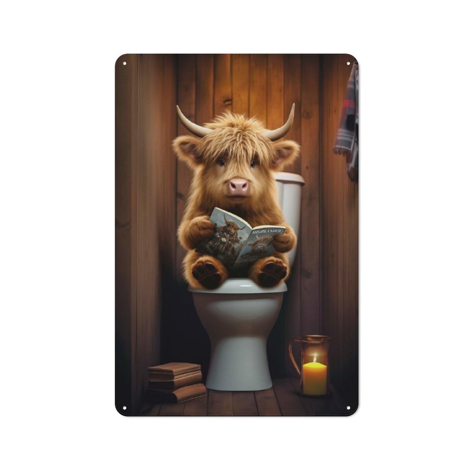 Junmoney Style-24 Workshop Style Baby Highland Cow Toilet Tin Sign 30X20cm, Industrial Wall Art For Garage, Hobby Room, Office Or Man Cave