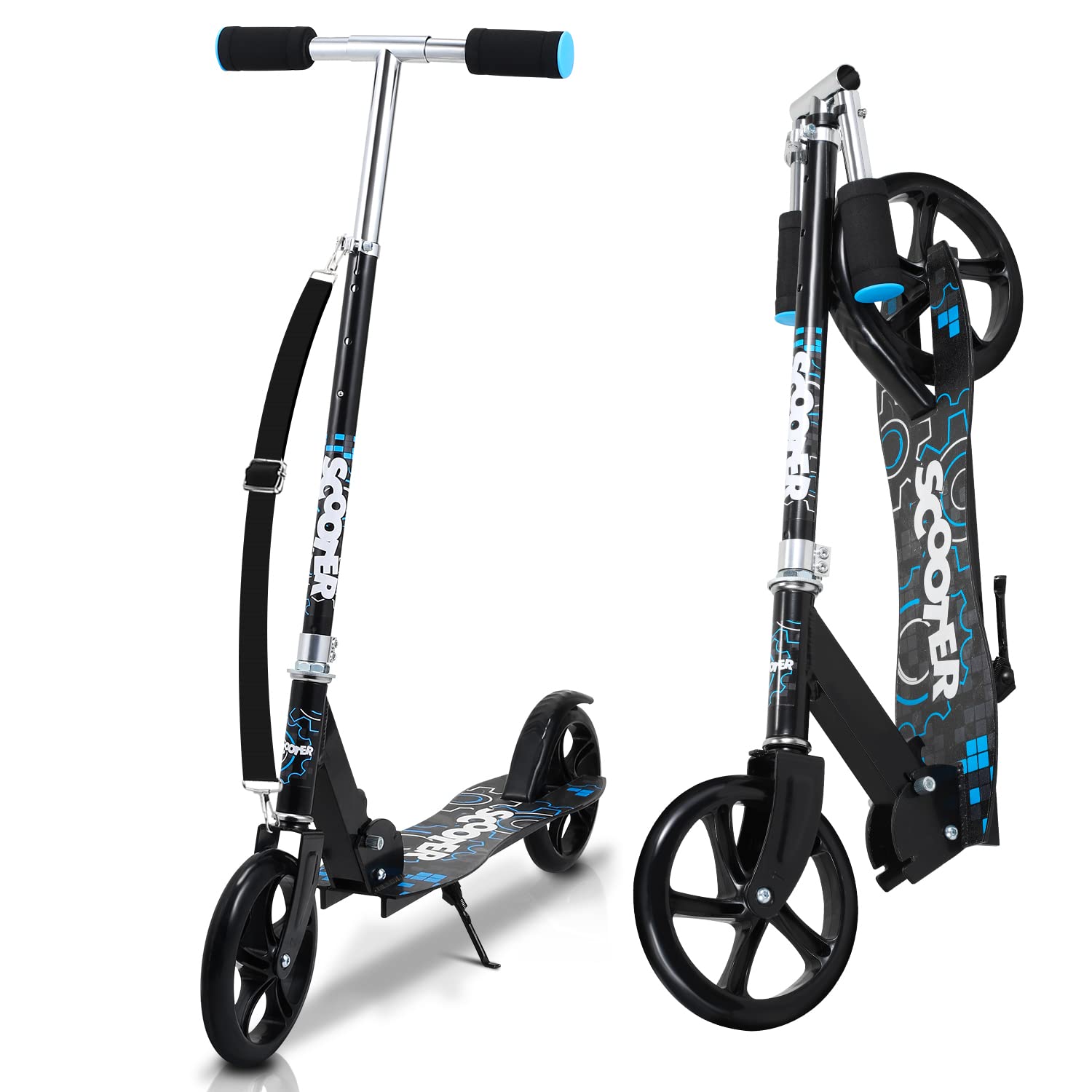Trottinette pliable pour enfant - Hauteur réglable - Avec roues Big Wheel et sangle de transport