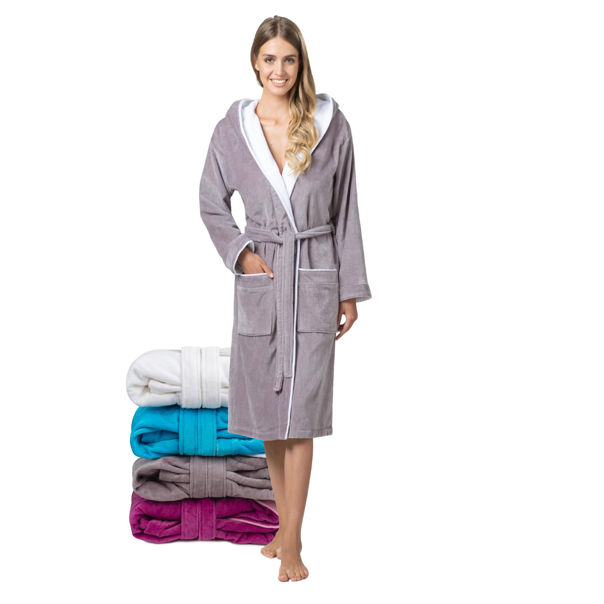 Twinzen Accappatoio Donna Cotone - Cotone Velour - Accappatoio da Donna Velour Accappatoio Donna OekoTex Ultra Morbido