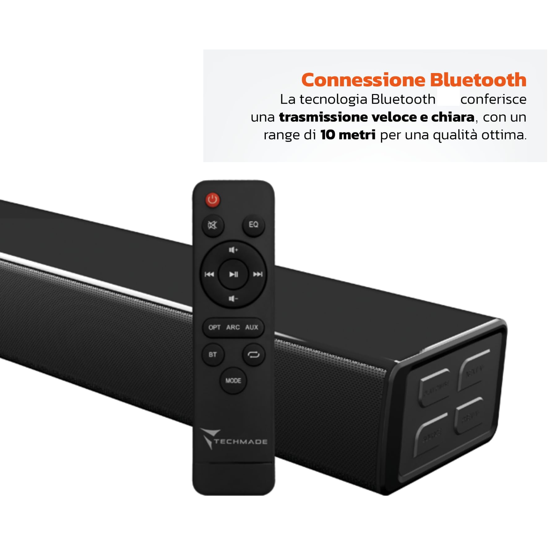 TECHMADE Barre de Son TV Bluetooth | Puissance maximale 120 W, Basses Profondes, Audio stéréo | Bluetooth, AUX, HDMI Arc, Optique (2.1)