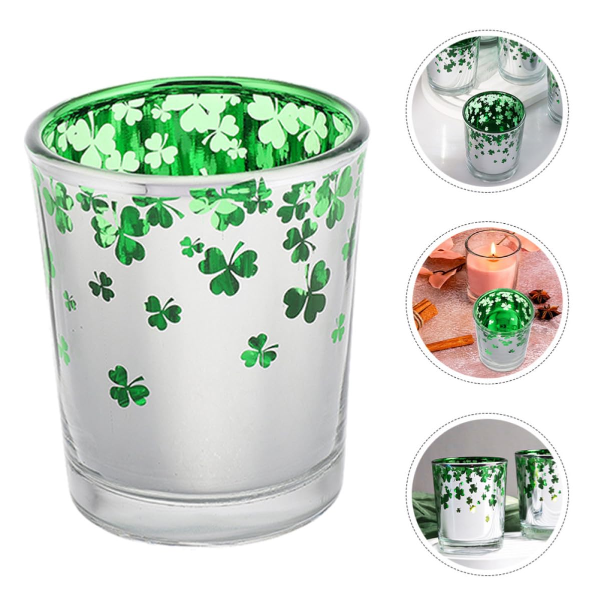 12 Stück Grüner Glas Kerzenhalter für St Patrick's Day Tischdeko