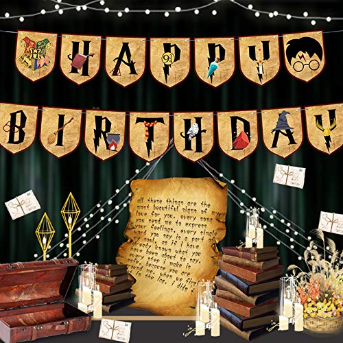 Magical Wizard Birthday Party Banners, Harry Style Decorations Supplies, Halloween Spooky Theme Banner, Wizard School Theme Decor, Perfect Indoor Outdoor Party Flag House Room Banners for Kids Girls