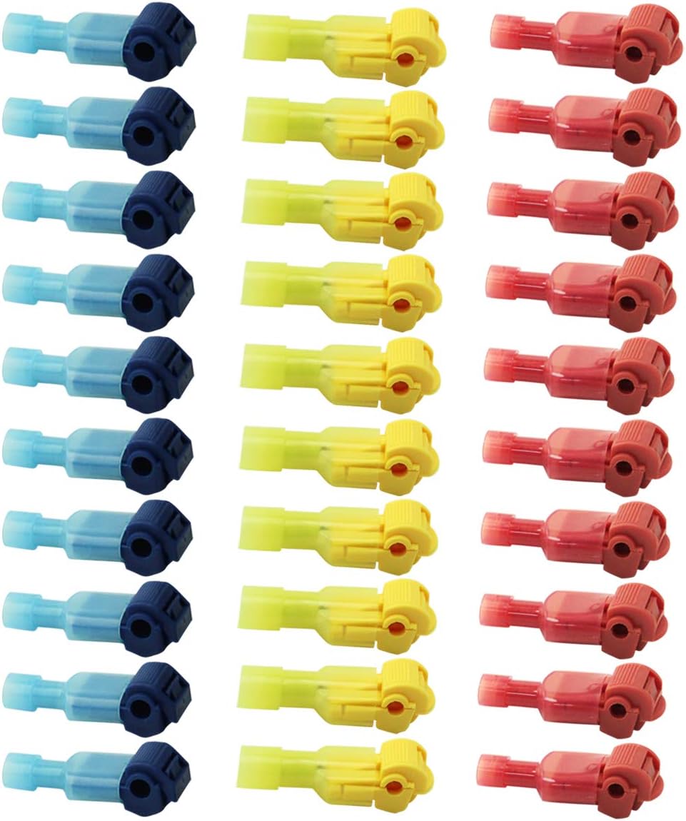 T-Tap Wire Connectors, T Tap Electrical Connectors, Quick Wire Splice Taps and Insulated Male Quick Disconnect Terminals (60)