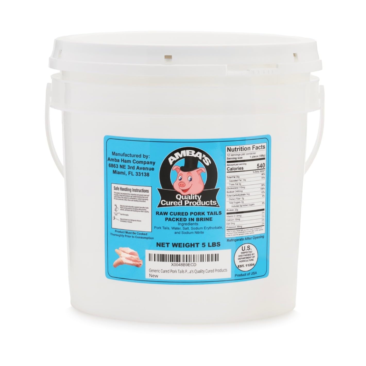 Generic Cured Pork Tails Packed In Brine, 5lb Pail, Ideal for Jamaican Stew Peas With Pig Tails Recipe and Other Caribbean Dishes. Amba's Quality Cured Products