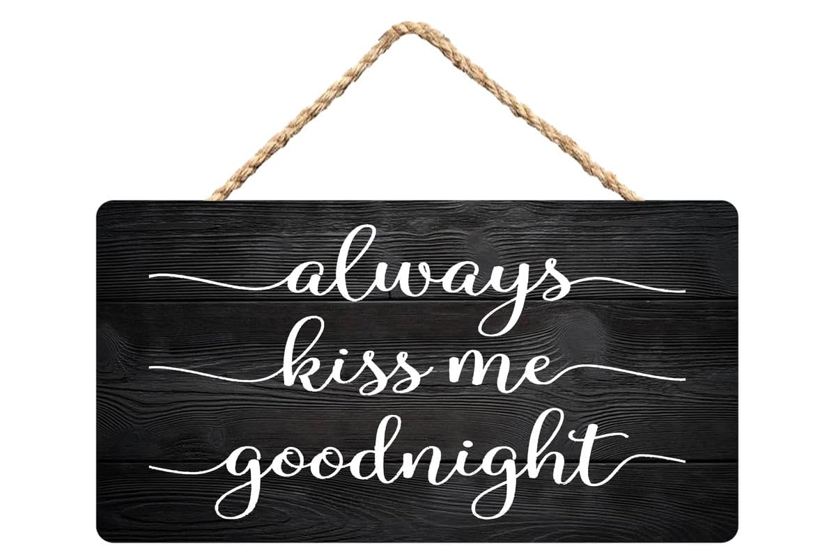 Always Kiss Me Goodnight Romantic Wooden Wall Art - 12X6 Inch Decor for Couples’ Bedroom