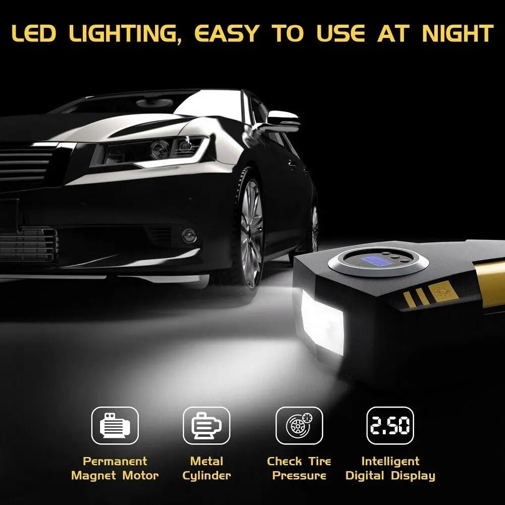 Compresores de Aire portátiles Inflador de neumáticos de Coche con Pantalla Digital, compresor de Aire portátil de 12V CC con luz LED Inflador Electrico