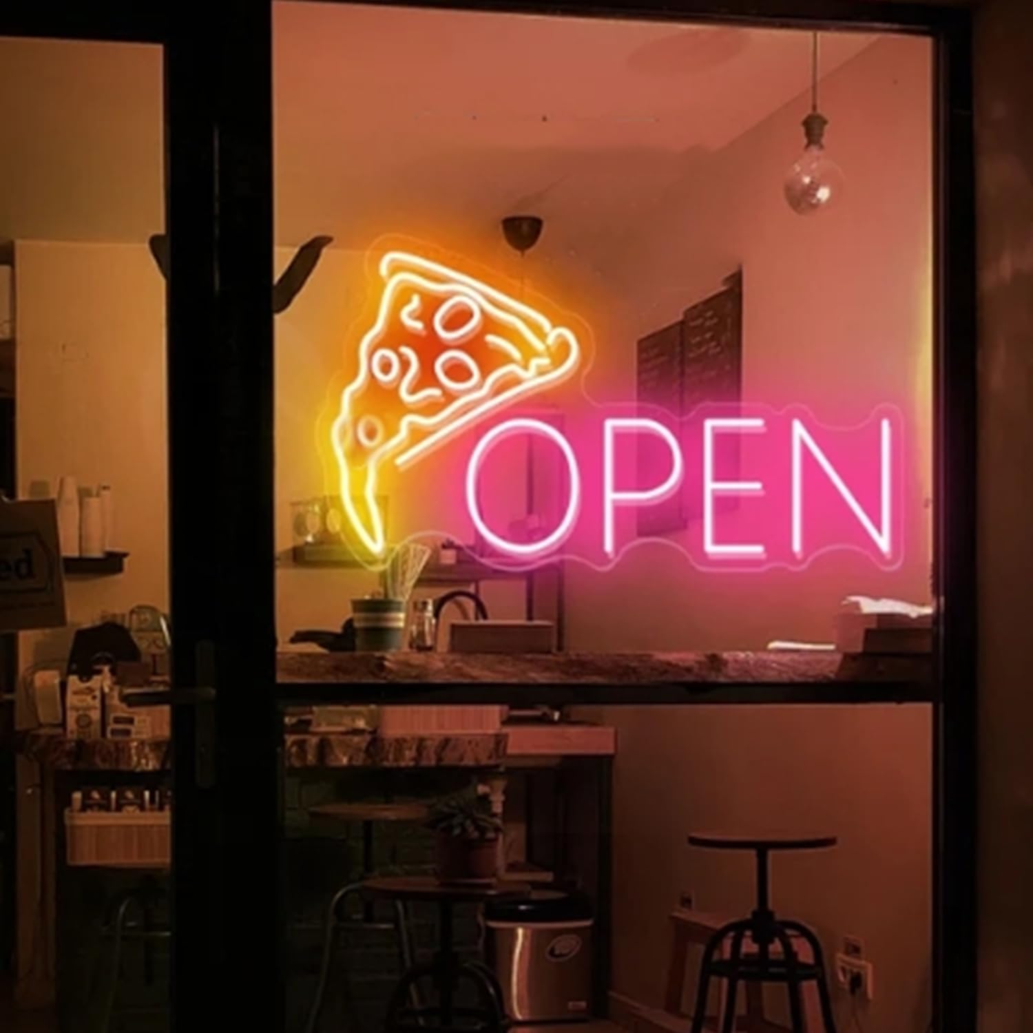 Neon Pizza Sign - Acrylic Open LED Wall Art for Pizzeria, Kitchen, Party Decorations - 40x20CM/15.7x7.8In
