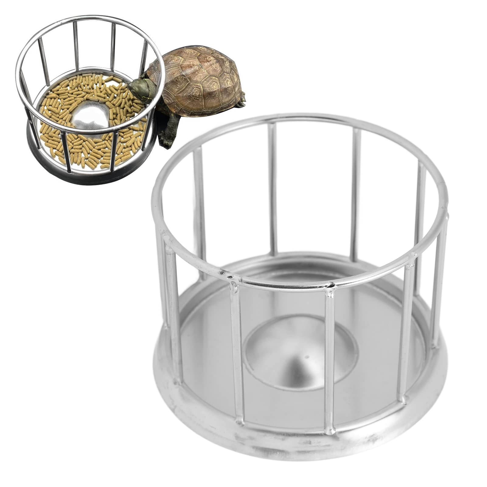 SHYEKYO Reptile Stainless Steel Food Dish, Evenly Scatter Column Design Tortoise Feeding Basin for Pet Store for Lizard for Home(M)