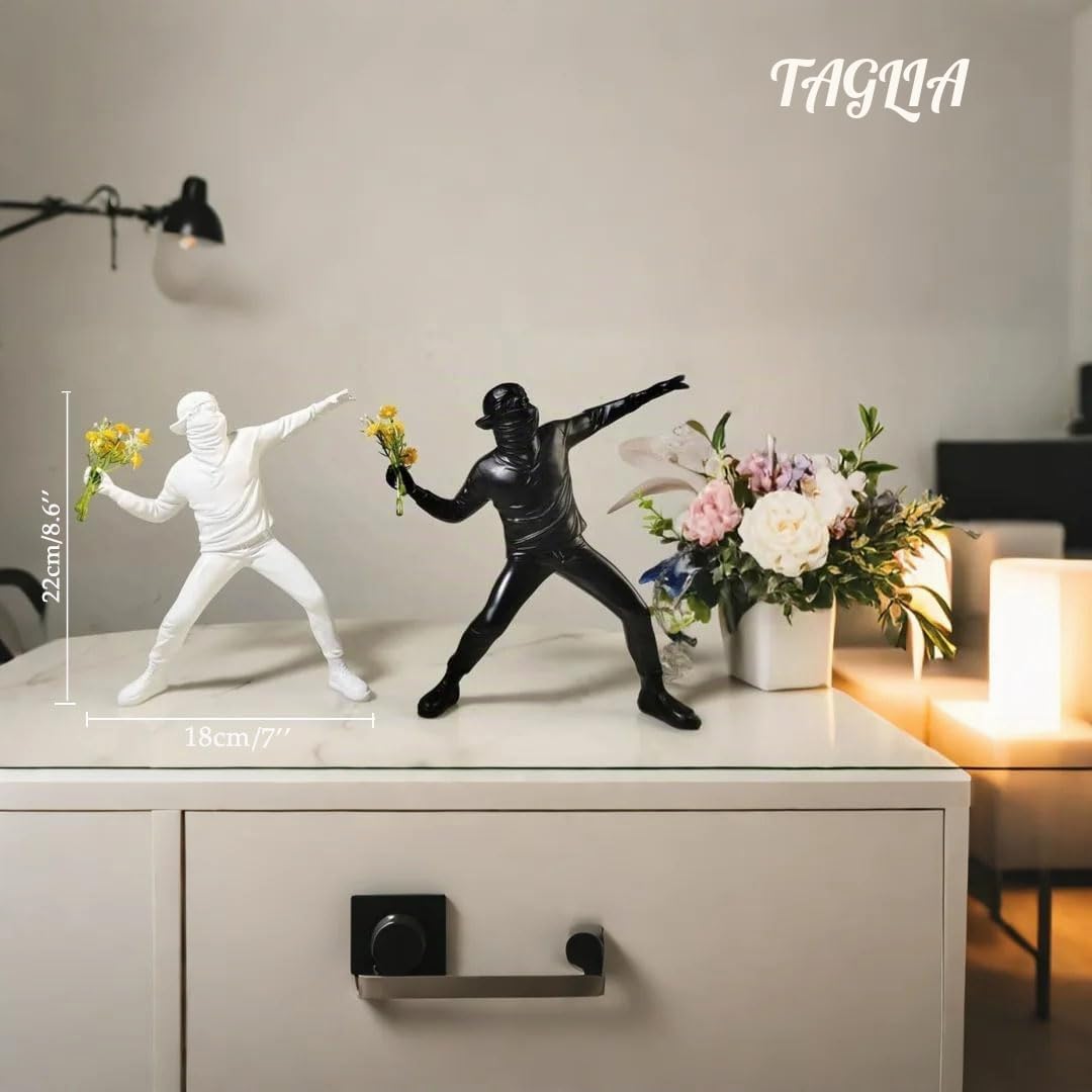Scultura Figura Banksy,Decorazioni per Ufficio,Figura Decorative, Statuette Decorative Casa, Soggiorno Decorativo Moderno da Appoggiare, Scultura Astratta in Poliresina, Idea Regalo(Bianco)