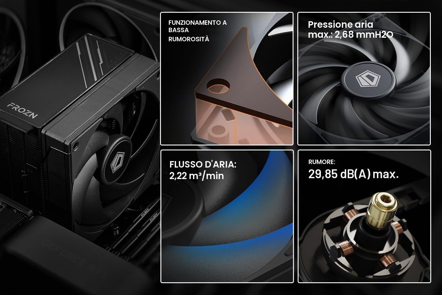 ID-COOLING FROZN A410 Refrigerante ad aria per processore 15,2 cm di altezza, condotti termici di diametro 6 mm, ventilatore FDB 120 x 120 x 25 mm, TDP 220 W, compatibile con Intel LGA1700/1851/1200