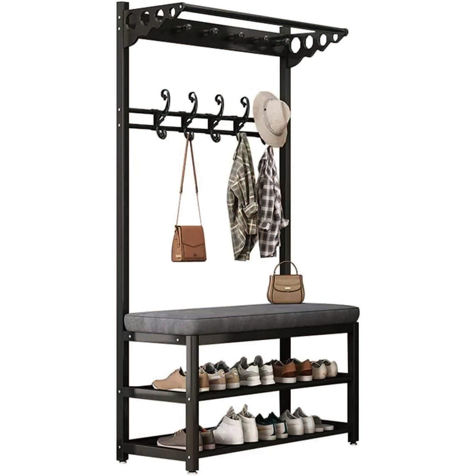 MYUYEE Coat Rack Shoe Bench Set Hall Tree Metal Coat Rack With Shoe Bench And Hook Heavy Duty Freestanding Hanger 3-In-1 Functional Hall Tree Industrial Metal Furniture For Bedr(A-80Cm)