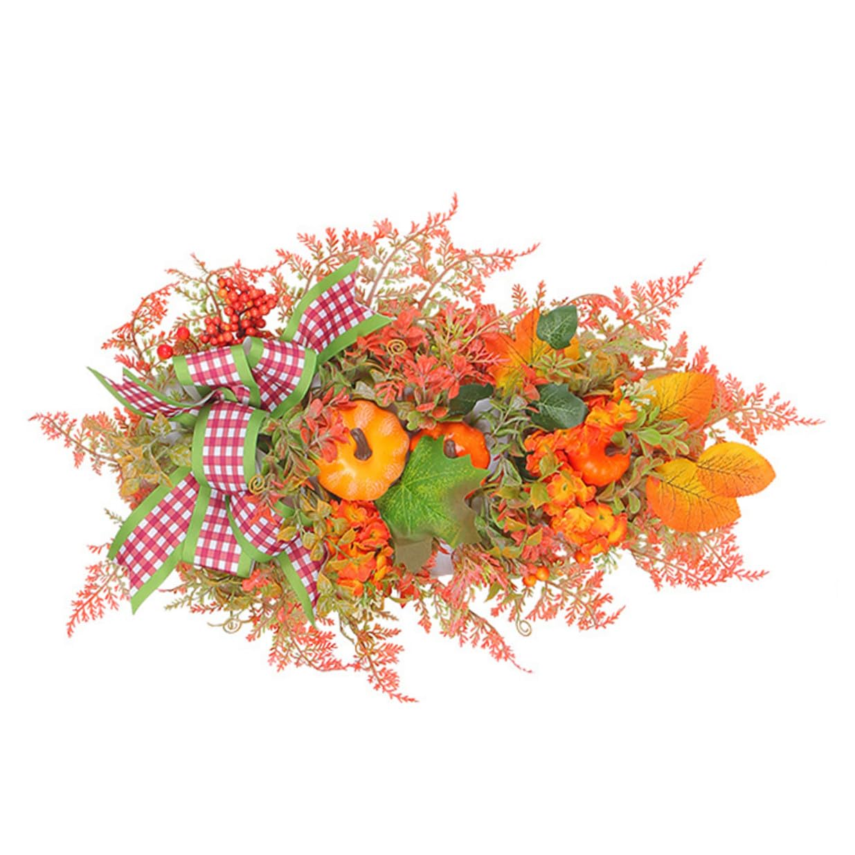 OUNONA Herbstgirlande Türkranz mit Kürbis Schleifen und Beeren Künstlicher Erntedank Kranz Wiederverwendbarer Dekokranz für Haustür und Herbstpartys
