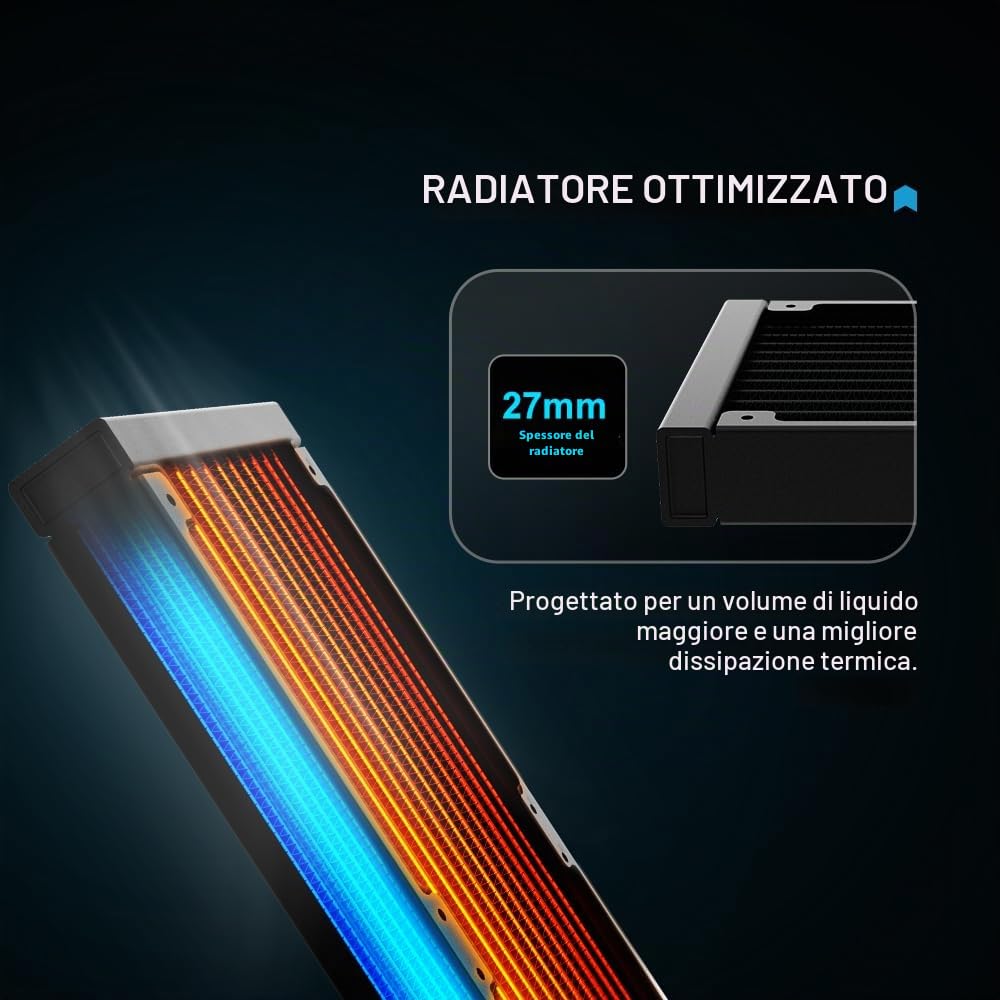 SAMA L70 Dissipatore di calore a liquido per CPU da 360 mm con effetto specchio infinito ARGB, 3 ventole ARGB PWM da 120 mm, a basso rumore, per AMD: AM4 AM5/Intel LGA 1700/1150/1151/1200/1851-Nero