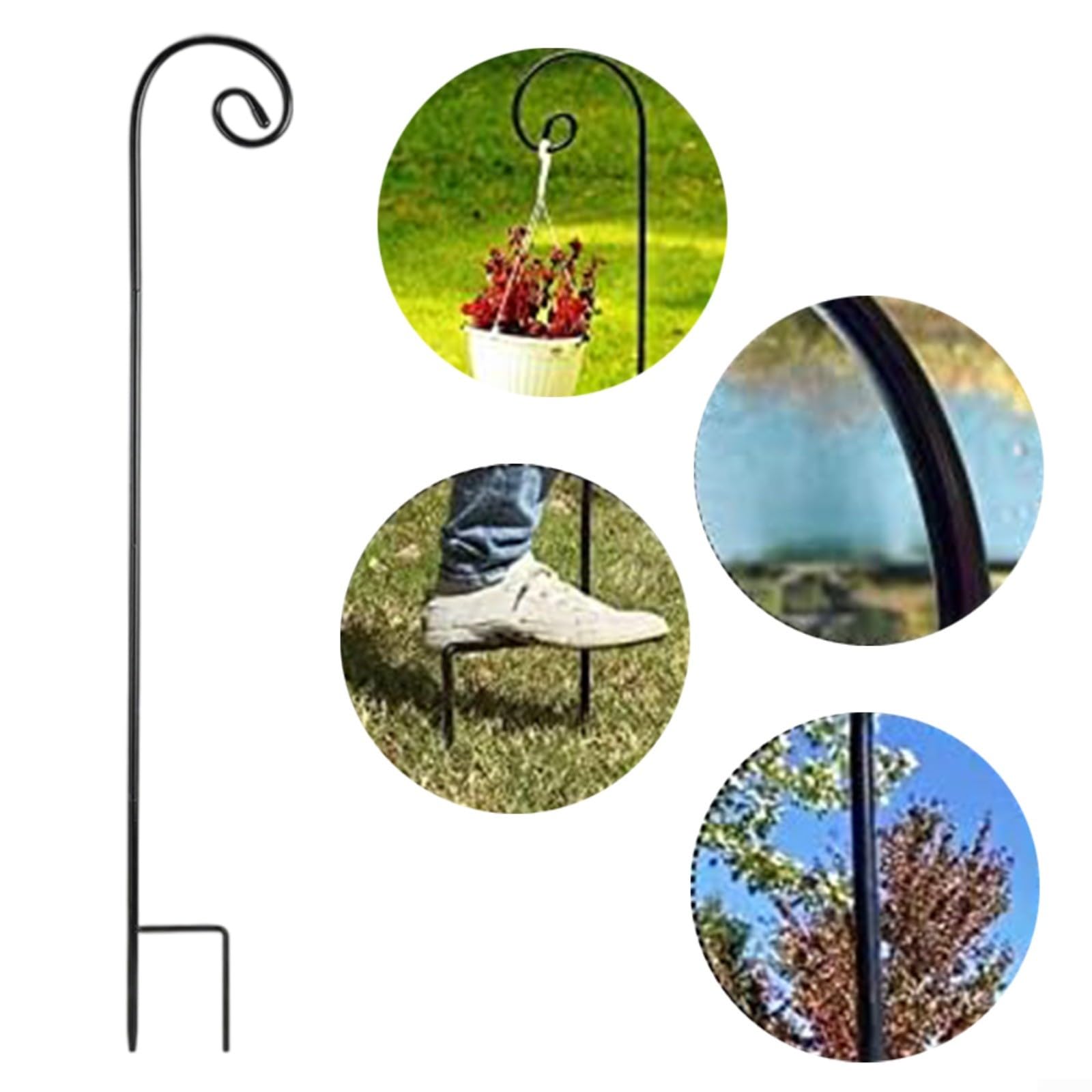 FACAIIO Lot de 6 crochets de berger en fer de 1,2 m de haut, cintres de jardin noirs pour mangeoires à oiseaux, paniers, lanternes, décoration extérieure de cour