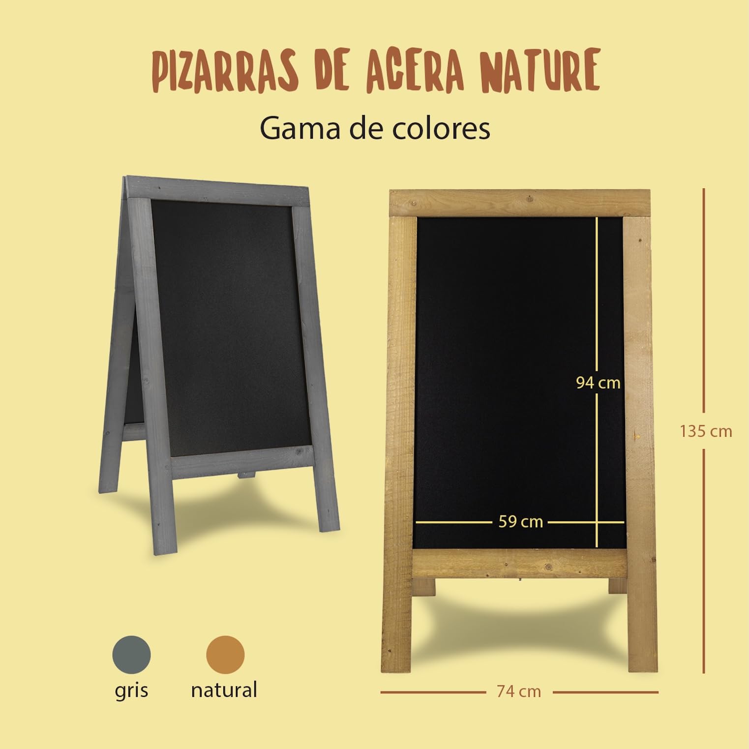 SECURIT - Pizarra con Caballete Doble Cara de Madera de Haya "Natural" | Pizarra para Rotulador de Tiza Líquida - Restaurante, Bar, Cafetería, Tienda - 75 x 135 cm - Color Caoba