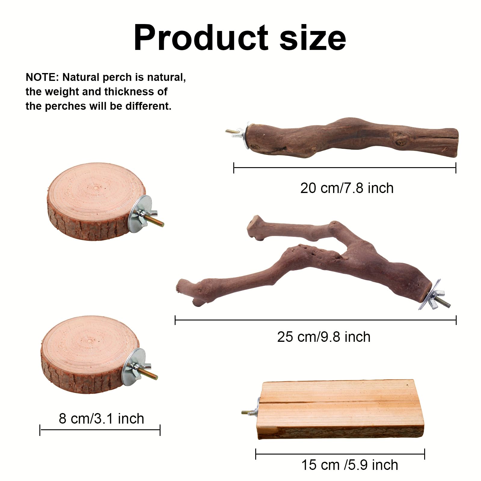 6PCS Bird Perches Natural Parrot Perch Stand for Cage, Grape Wood Stands, Bird Platforms, Parakeets Paw Grinding Fork Exercise Toys Set for Cockatiels, Conure, Parrot - image 5
