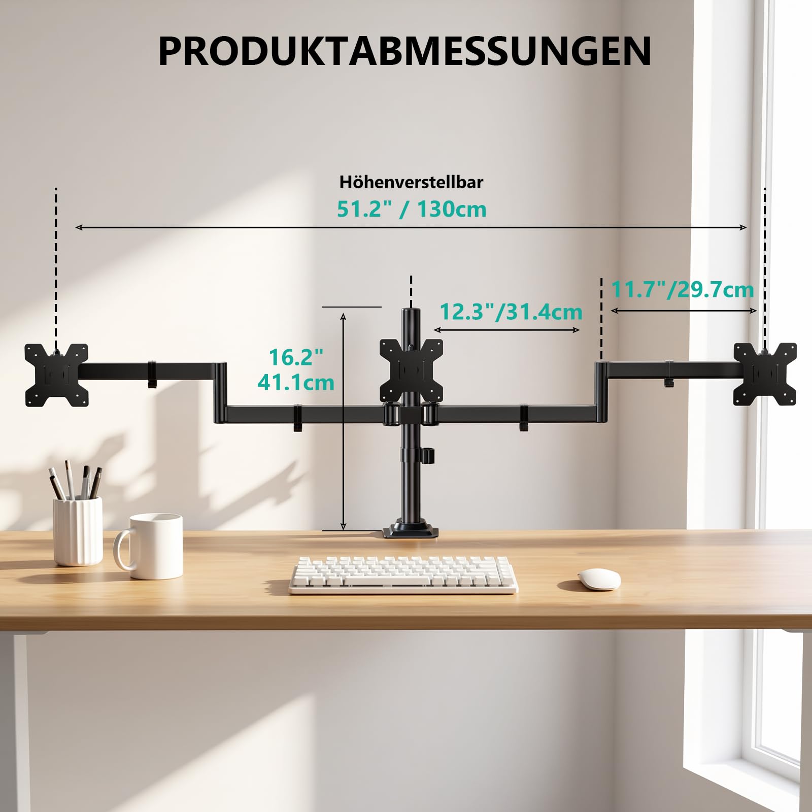 WALI Monitor Halterung 3 Monitore für bis 27 Zoll Bildschirm,Voll Verstellbare Triple Monitor Halterung, Monitorhalterung 3 Monitore 7 kg pro Arm,VESA 75/100 (M003S), Schwarz