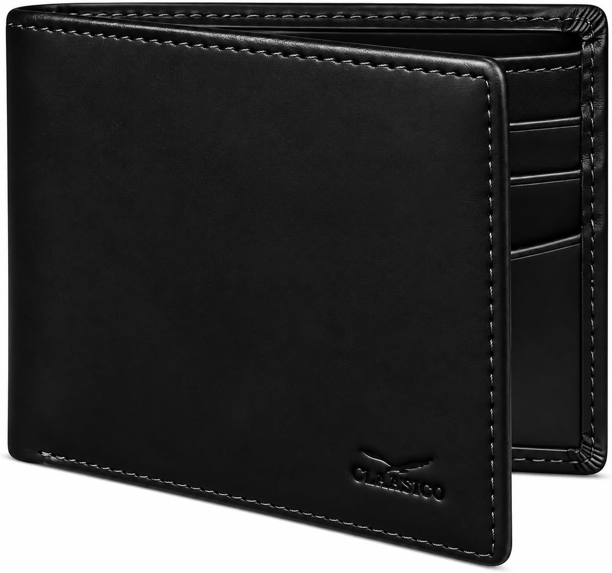 Men's Leather Bifold Wallet with RFID Blocking & ID Window