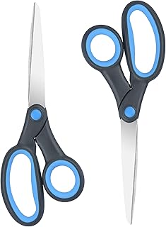 Left Handed Scissors for Adults Student, 8 Inch Lefty Stainless Steel Sharp Blade Soft Comfort-Grip Handles Blunt Scissors, 2-Pack, Black/Blue
