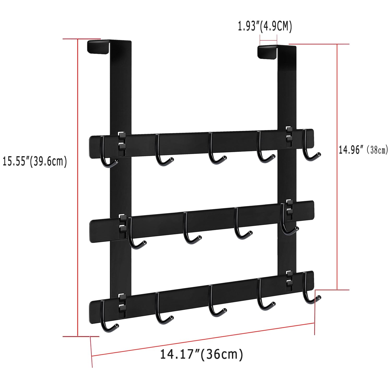 Ganchos para colgar sobre la puerta, 14 ganchos para colgar sobre la puerta, toallero para baño, organizador sobre puerta (14 ganchos, negro)