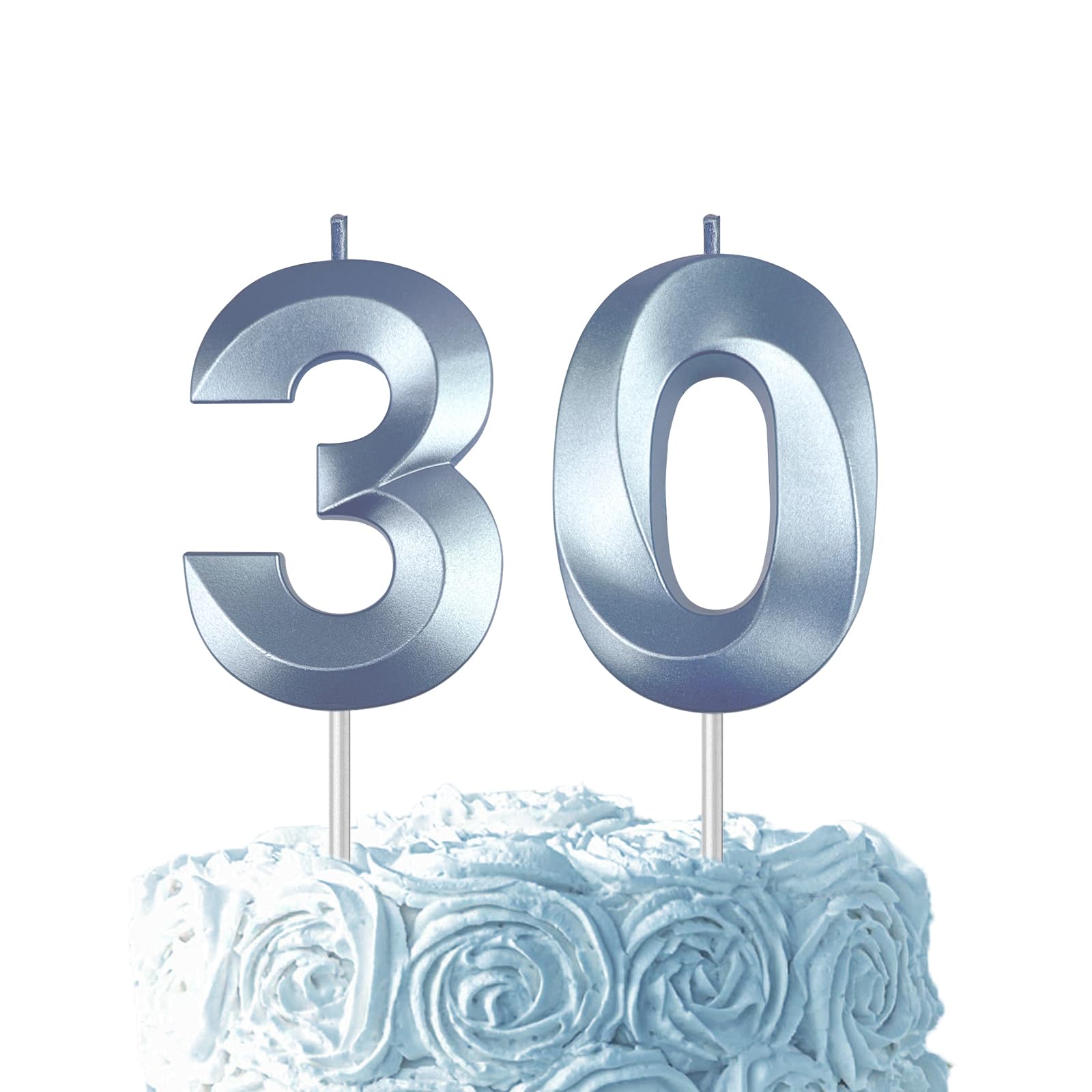 Blue Birthday Number 30 Candles for Wedding Party Cake Decorations