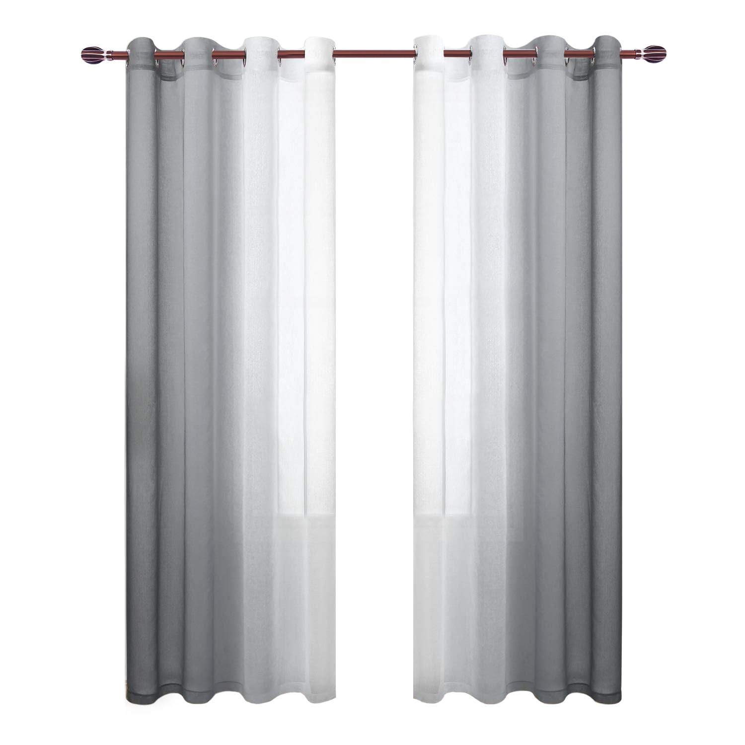 DWCN Grey Faux Linen Ombre Sheer Curtains - Semi Voile Gradient Grommet Top Curtains for Bedroom and Living Room, Set of 2 Window Curtain Panels, 52 x 84 Inches Long