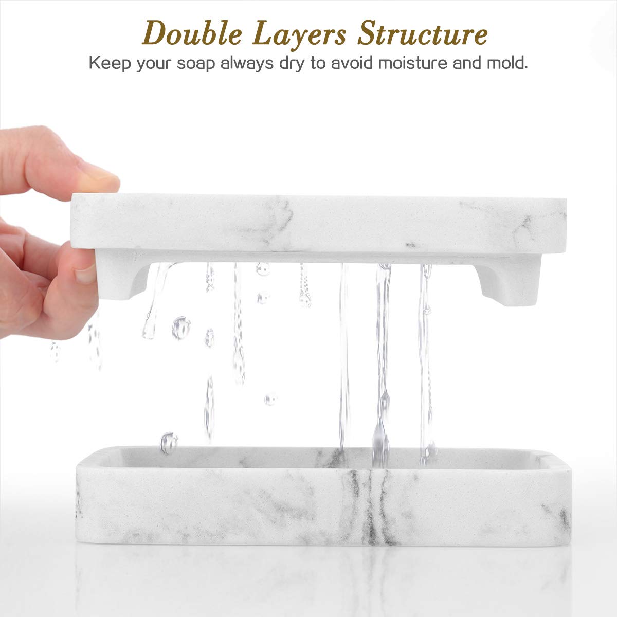 White -Boîte à savon Double couche avec ventouse forte, Support de vidange de savon, plats de
