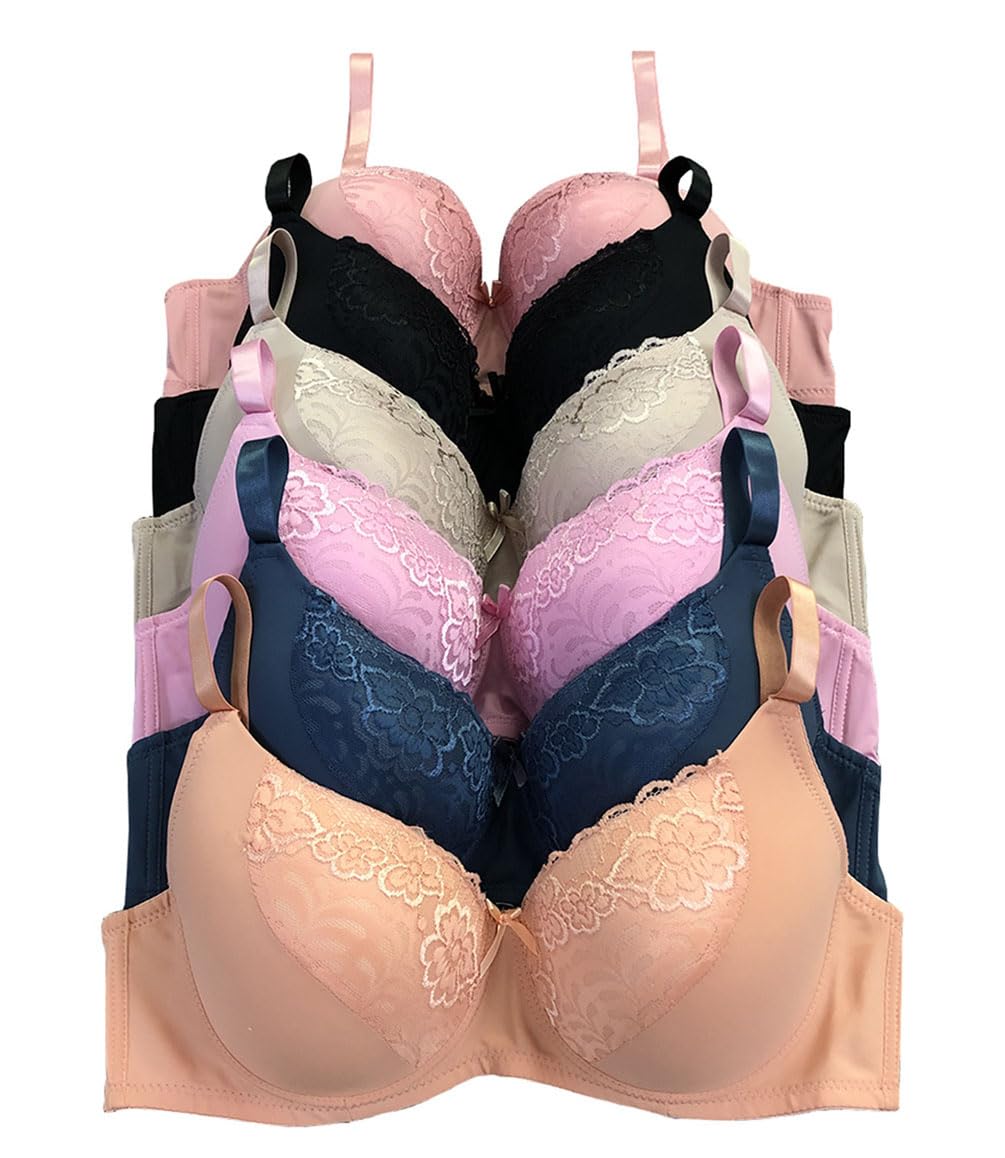 Viola's Secret 6 Pack of Color Print T-Shirt Bras B Cup C Cup and D Cup
