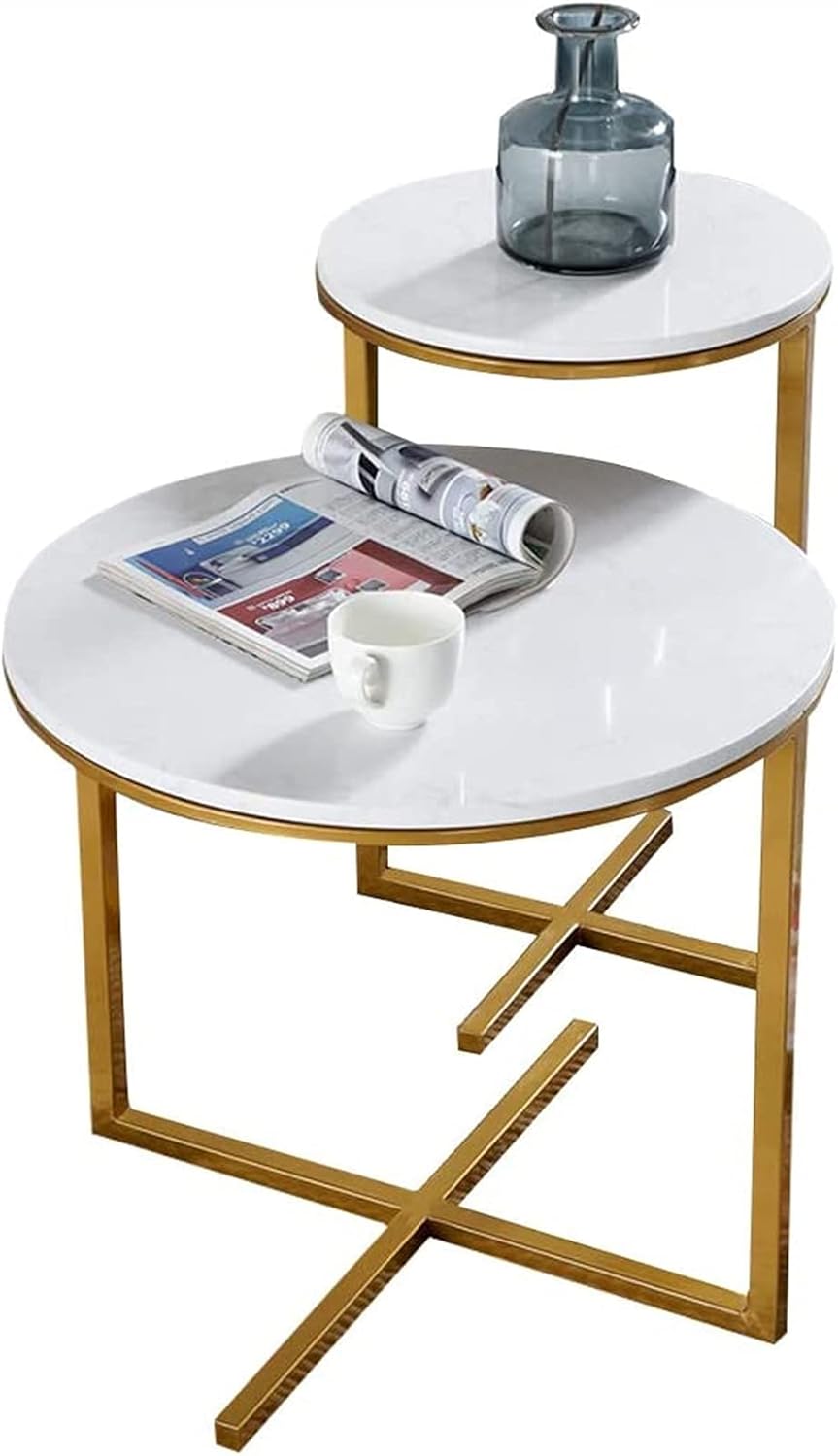 Wddwarmhome Home Décor Furniture 2 Piece Small End Tables Modern Marble Tea Coffee Tables Metal Base Storage Nesting Tables for Living Room Office Creative Furniture Living Room or Lounge