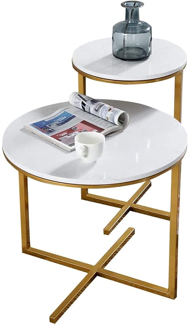 Wddwarmhome Home D cor Furniture 2 Piece Small End Tables Modern Marble Tea Coffee Tables Metal Base Storage