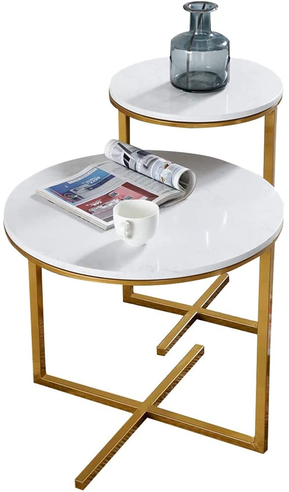 Wddwarmhome Home Décor Furniture 2 Piece Small End Tables Modern Marble Tea Coffee Tables Metal Base Storage Nesting Tables for Living Room Office Creative Furniture Living Room or Lounge