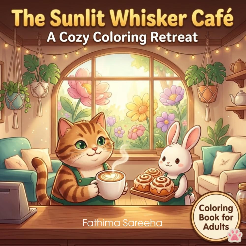 The Sunlit Whisker Café: A Cozy Coloring Retreat of Pastries, Paws, and Tea-Time Dreams