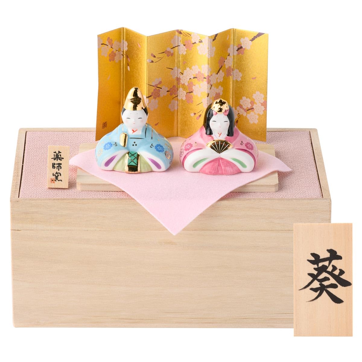 Japanese Hina Dolls Ceramic Mini Hinamatsuri Set Paulownia Box Made in Japan