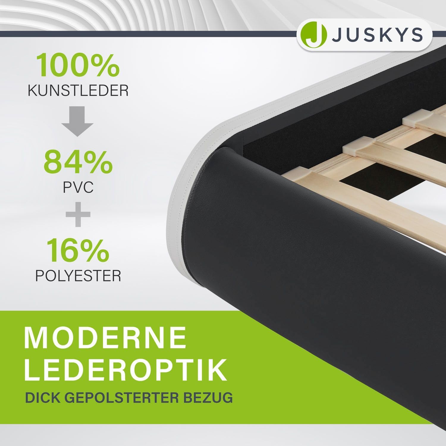 Juskys Polsterbett Sevilla 140x200 cm mit Matratze, LED Beleuchtung, Lattenrost & Kopfteil - Holz & Kunstleder - 16 Farbeinstellungen & Fernbedienung - Bett Jugendbett Einzelbett - Schwarz