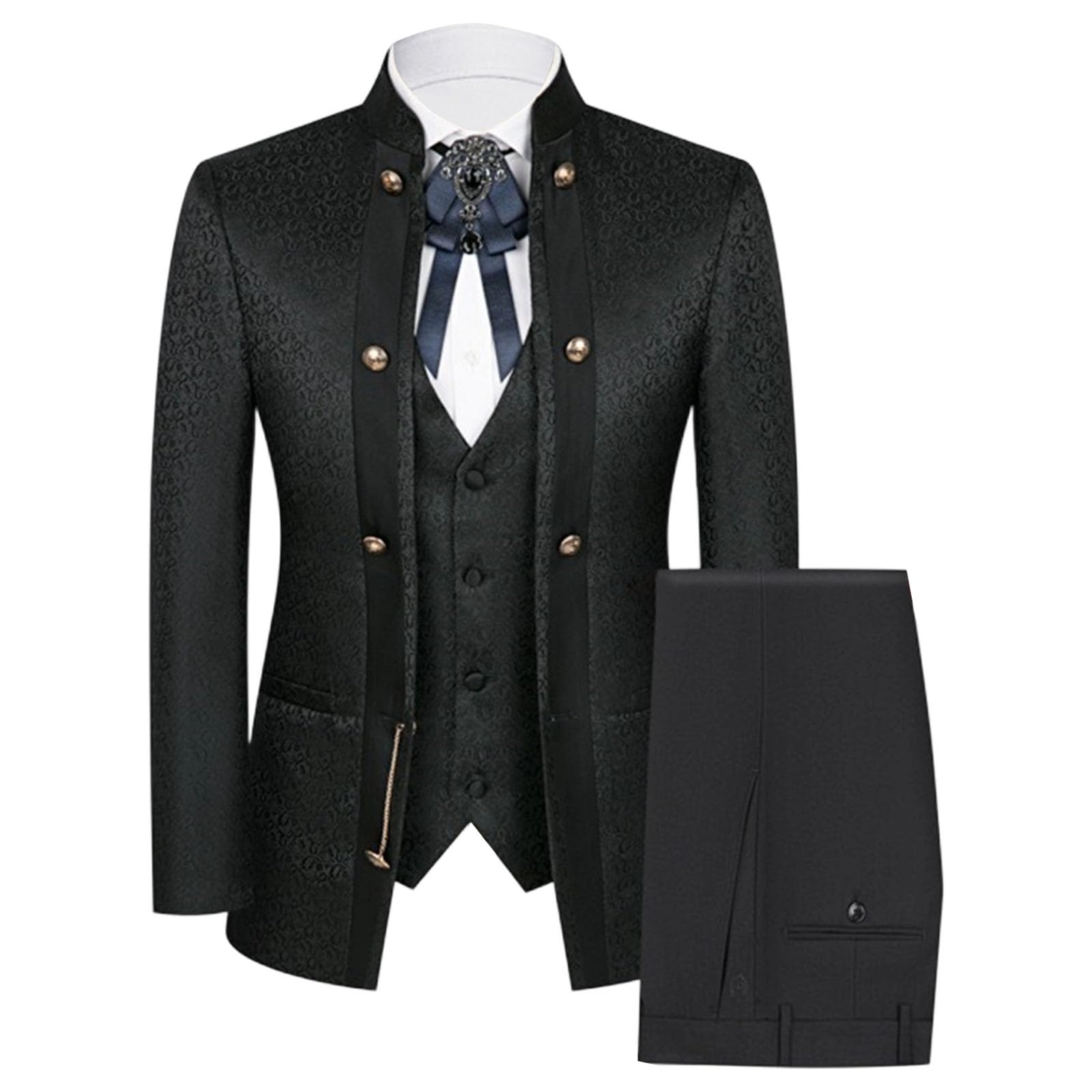 Conjunto de Esmoquin para Hombre, Traje de 3 Piezas con Estampado Floral y Paisley Primera Calidad para Hombre, Traje Entallado Cuello mandarín Novio Boda.
