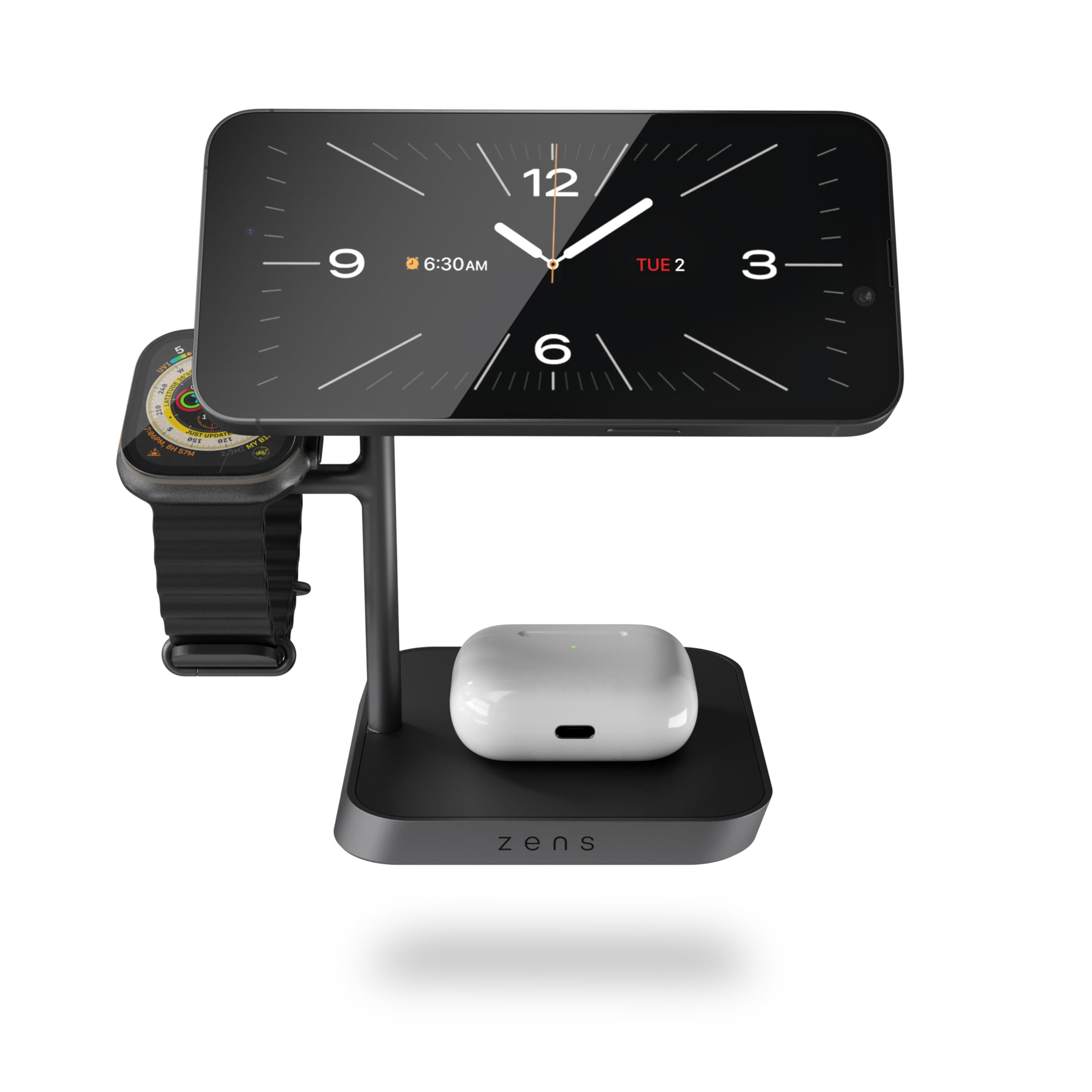 Zens Office Wireless Charger 3, Czarne | Bezprzewodowa ładowarka MagSafe i Qi2, 15 W, do iPhone /Apple Watch/AirPods, zasilacz 45 W (EU/UK/US) i kabel 1,5 m