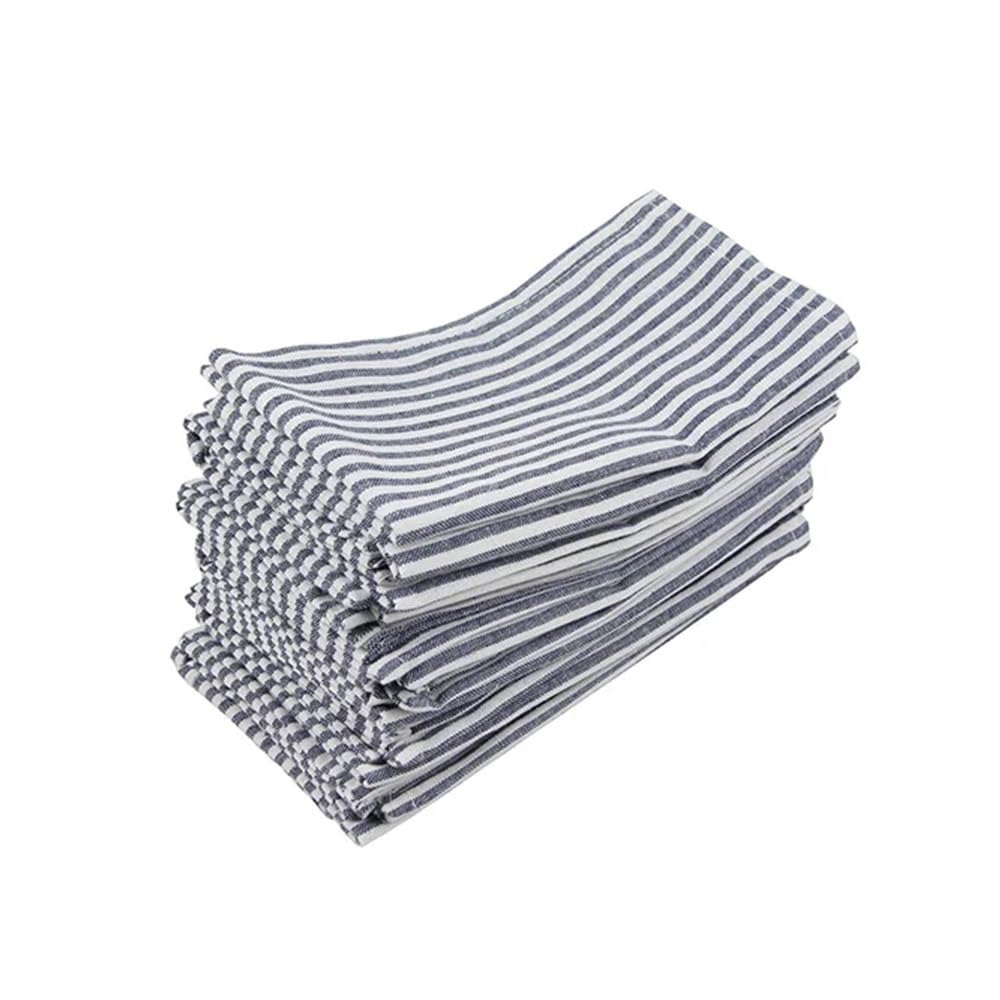 Set di 12 strofinacci in lino e cotone a righe tinta unita (40 x 30 cm) per eventi e uso domestico (12-CJ012-3040Navy)