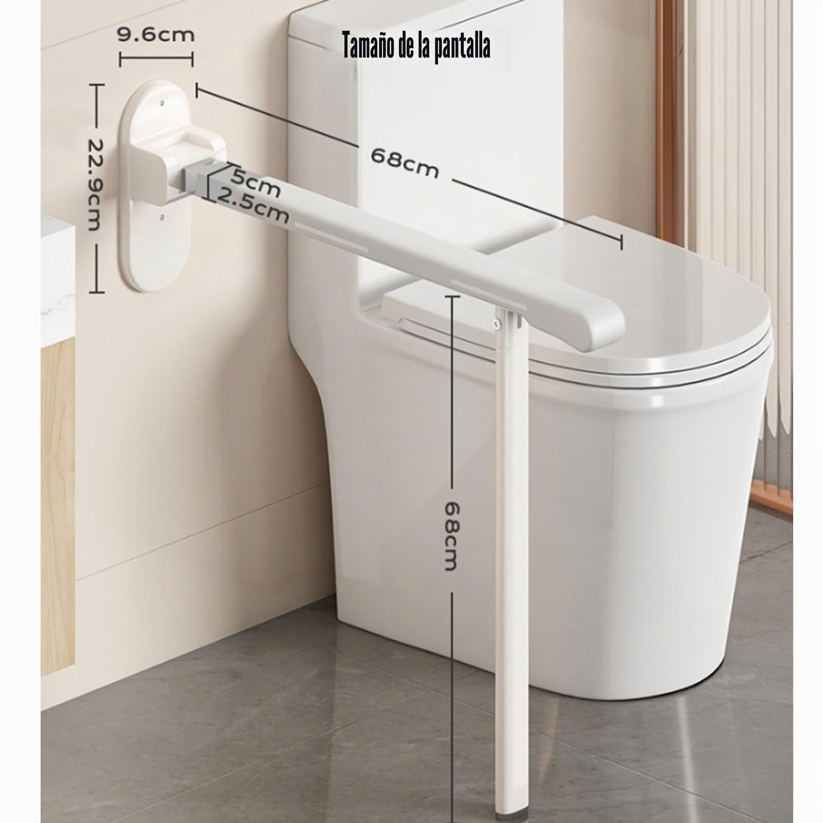 Barra Asidero Baño Con Pata Abatible, Barras Baño Minusvalidos Acero Inoxidable Antideslizante Con Anillo Luminoso Asa De Seguridad Baño Plegable Soporta Hasta 200 Kg (Black)