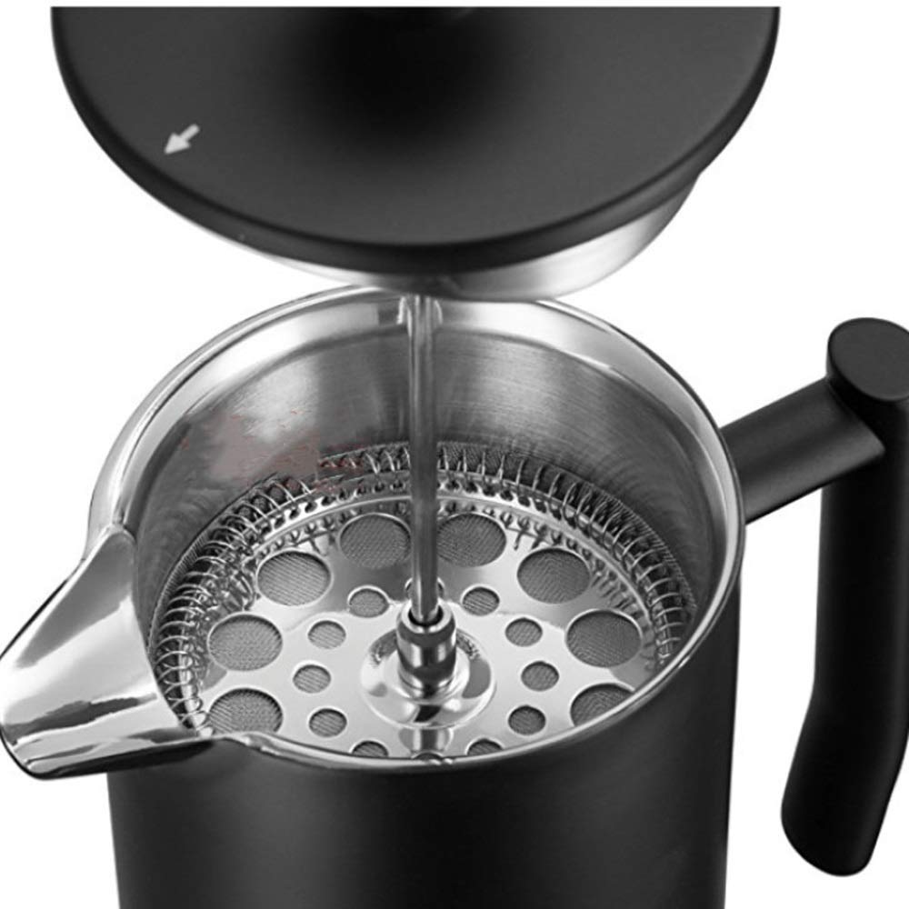 French Press ekspres do kawy czarny matowy mała ilość porysowanych ręcznie mytych dwuwarstwowy garnek ze stali nierdzewnej do filtrowania kawy