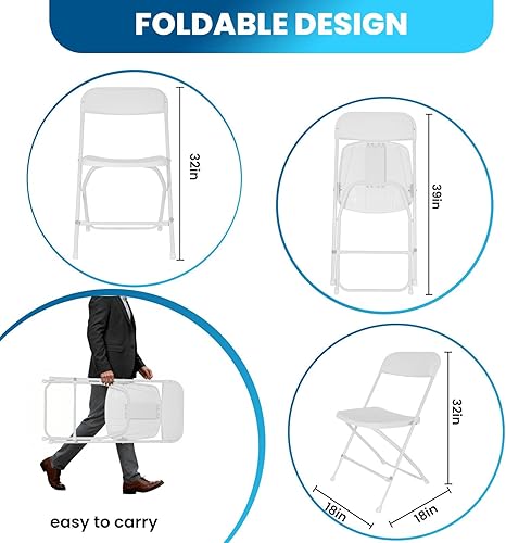 Miniatura 3 de 10 White Folding Chairs, Stackable & Suitable for Indoor & Outdoor Use. Features a Sturdy Steel Frame Supporting Up to 350 Pounds, Ideal for Events,