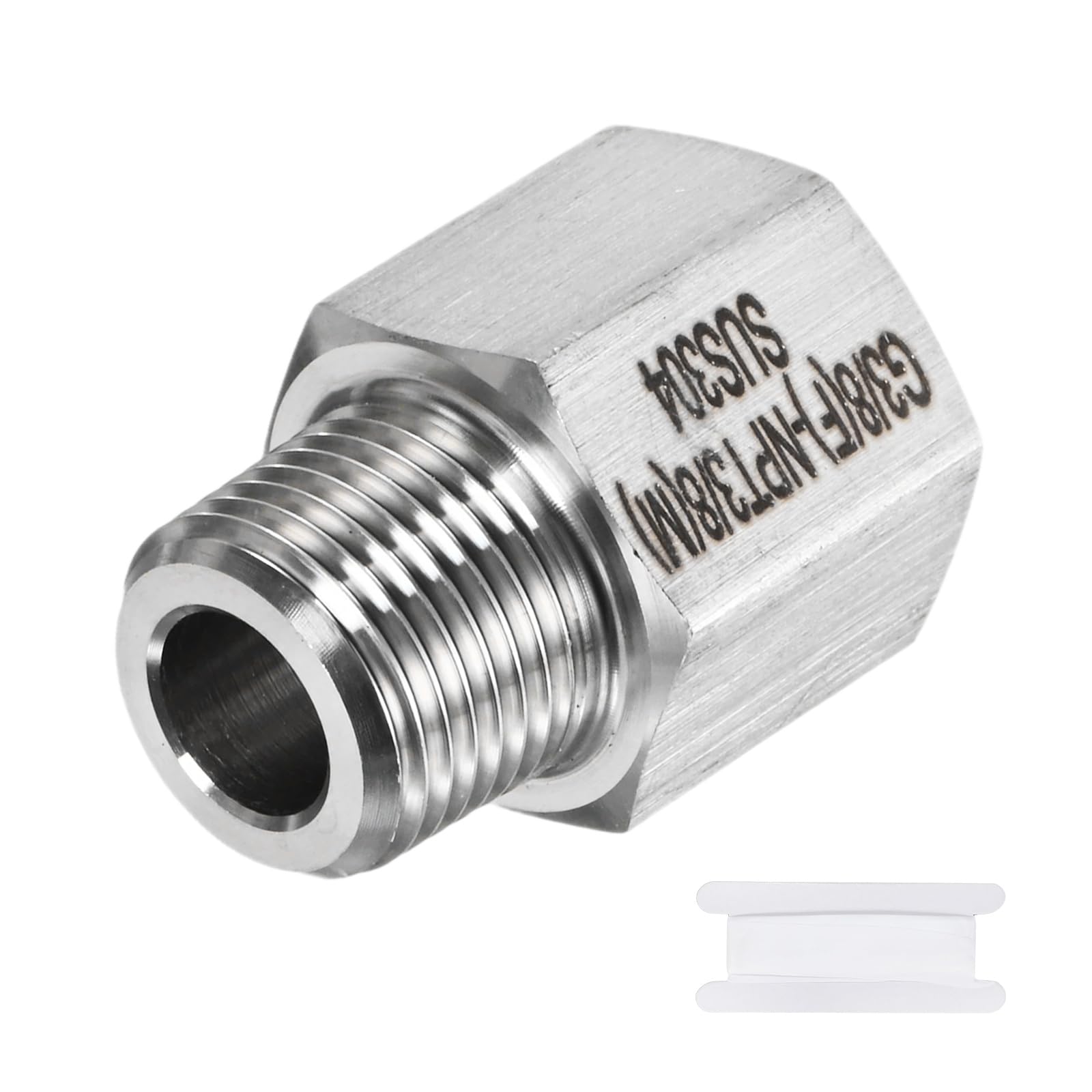 M METERXITY 1-Pack Garden Hose Adapter, Stainless Steel 3/8" g Female x 3/8" NPT Male Threaded Connector with Sealing Tape Garden Hose Convert Fitting for Pipe Fitting/Shower