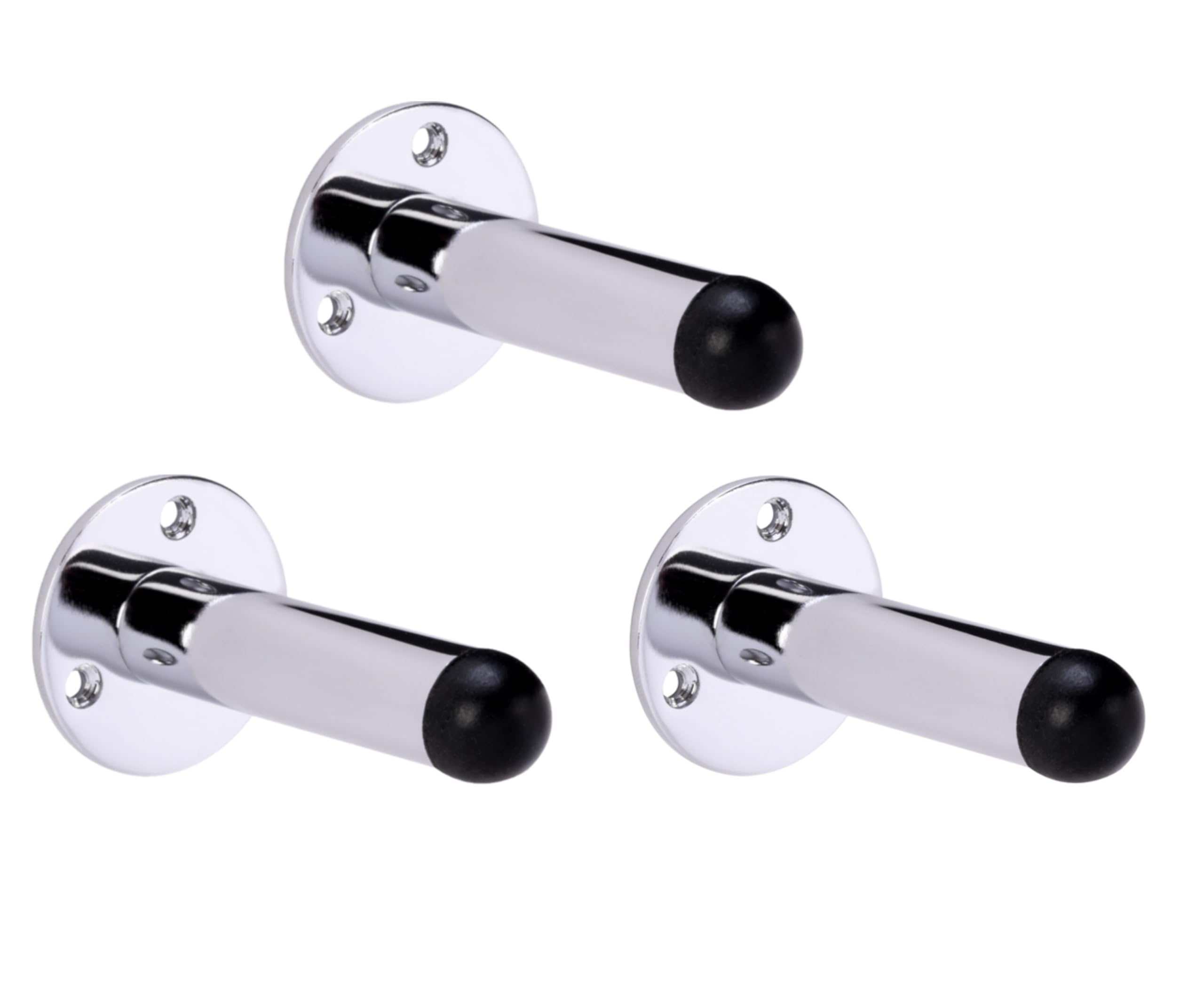 HANDLEZONE® 3 Pack 75mm / 3 inch Projecting Skirting Or Wall Mounted Door Stop, Rubber Buffer Stopper - Polished Chrome