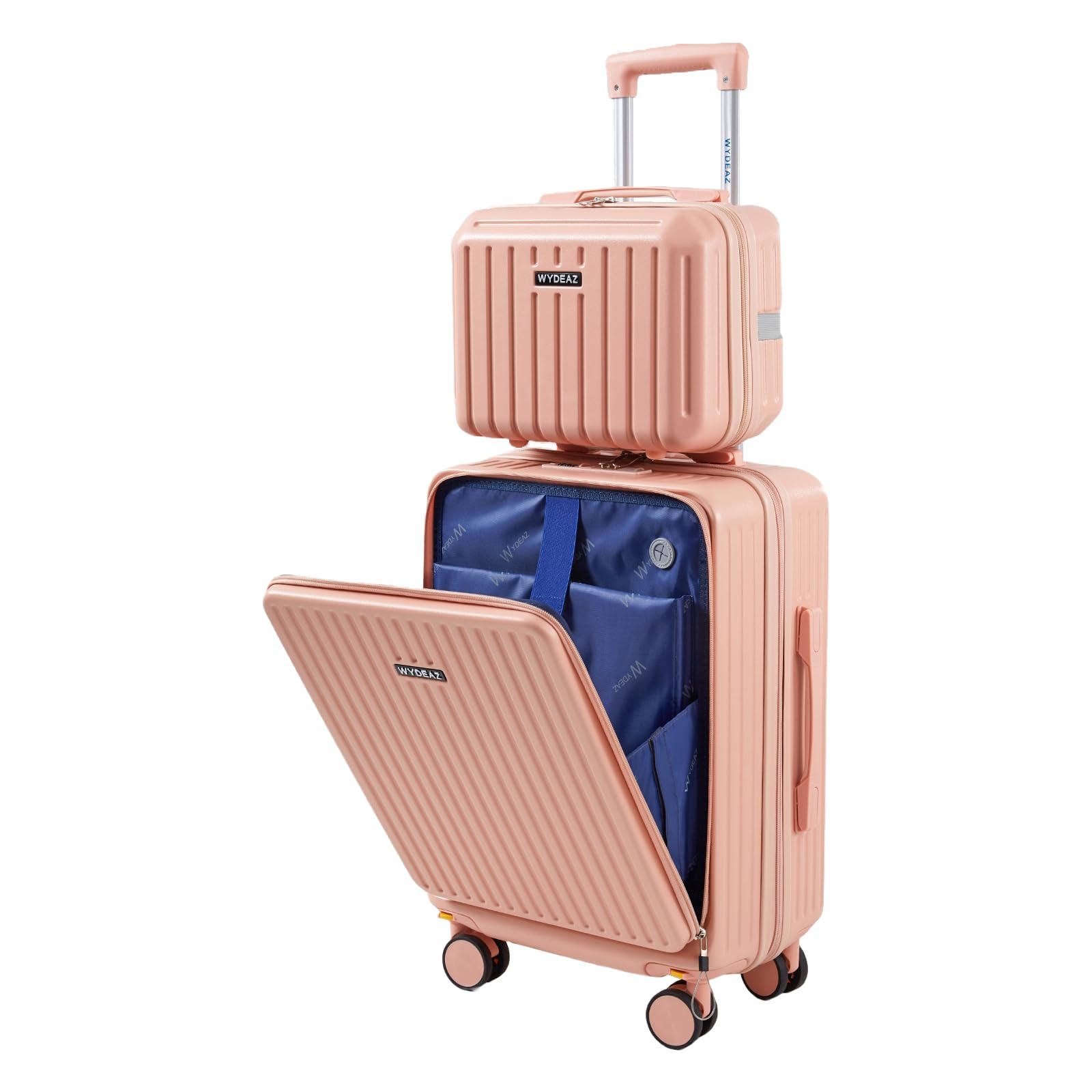 WYDEAZ Maleta de Cabina 55x38x23 cm + Neceser, Set Rígido ABS+PC Ligero con 4 Ruedas 360°, Apertura Frontal, Puerto USB, Cierre de Combinación, Equipaje de Mano (Rosa, Set de 2)