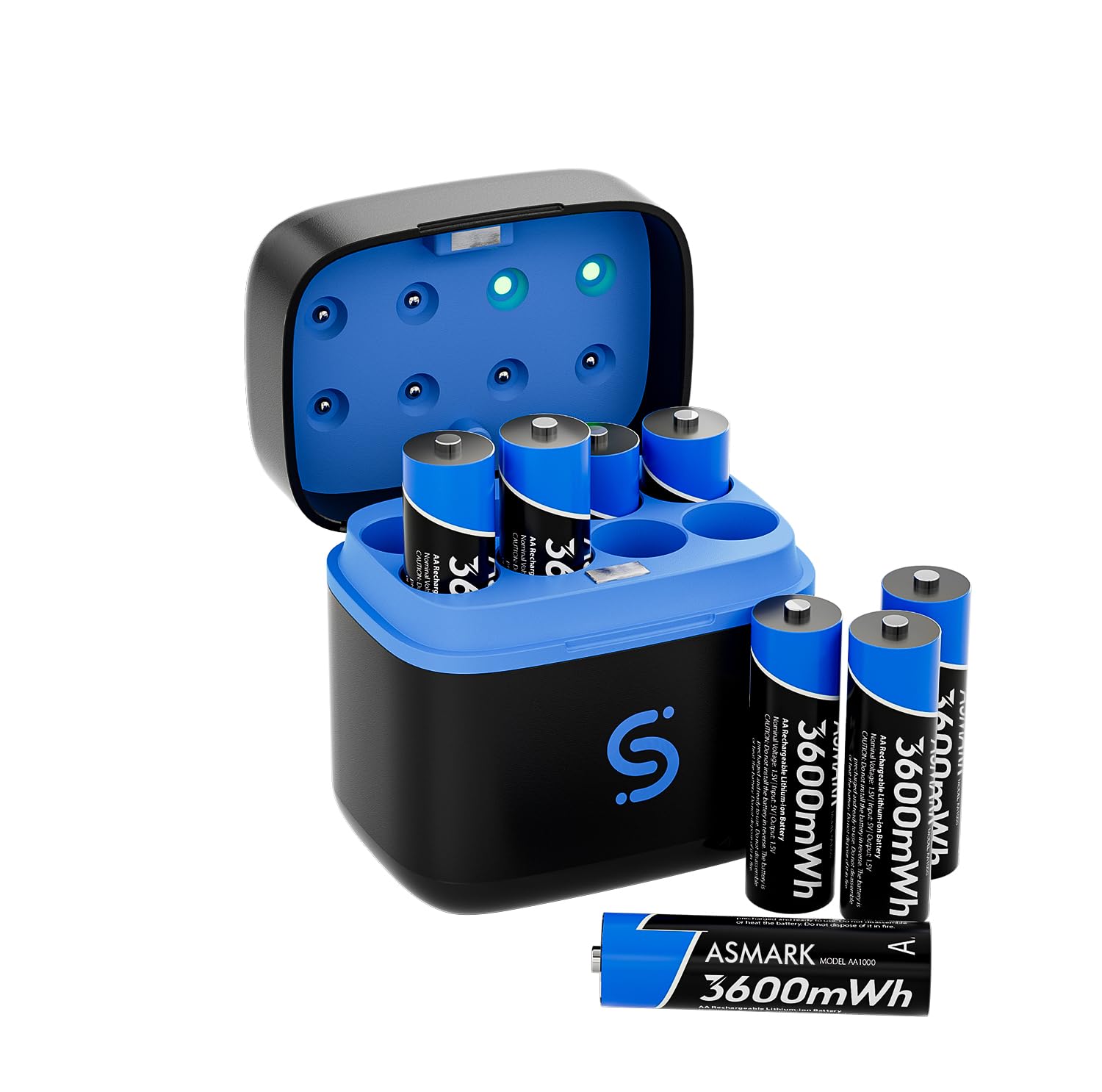 Paquete de 8 Baterías AA Recargables (Litio y NiMH) con Cargador Rápido y Caja de Almacenamiento para Carga