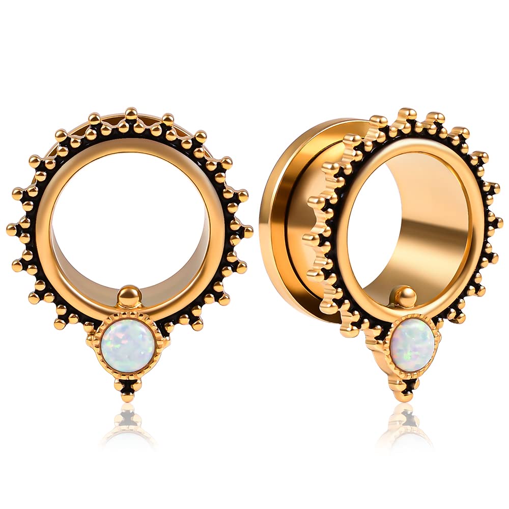 Vankula Ear Tunnels Flesh Stretcher Double Flared Plugs Gauges Opal Stainless Steel Ears Piercing Jewelry for Men Women 6mm to 19mm