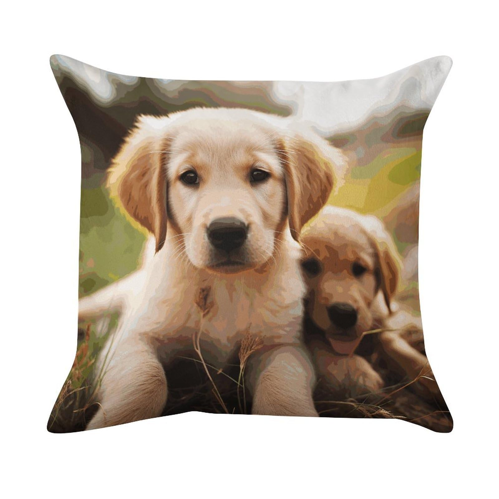 MUSM Cute Golden Retriever Puppy Throw Pillow Cover Standard Pillowcases with Invisible Zipper Luxury Cozy Velvet Pillow Shams Ultra Soft Lumbar Pillows Shells Decorative Square Cushion Cases