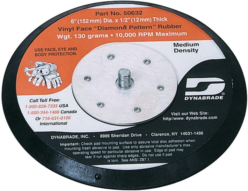 Dynabrade (50632) 6" (152 mm) Diameter Non-Vacuum Disc Pad | Diamond Face, Low-Cost Alternative Rubber Sanding Pad | 1/2" Thick Medium Density Product