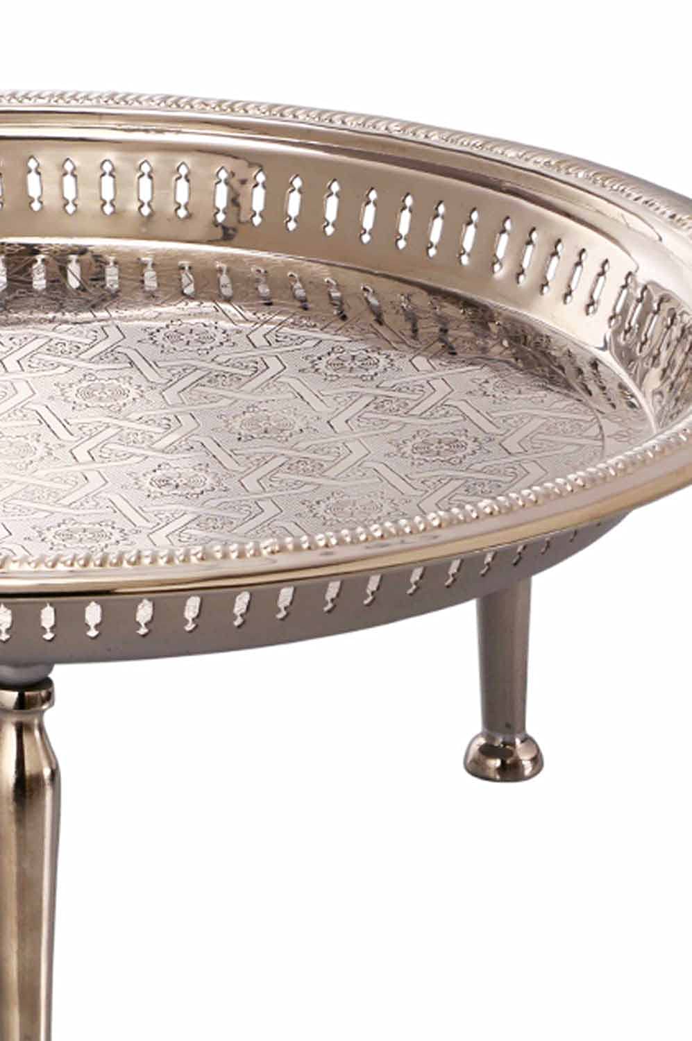 Juman - Plateau Rond Oriental En Métal - 40 Cm - Argenté - Bol Décoratif Avec Bord Haut - Marocain - Décoration Dorée