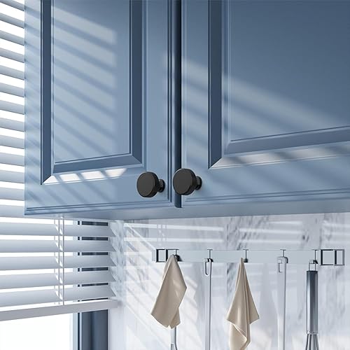 Miniatura 3 de Pomos de agarre mejorados moleteados ideales para armarios de cocina, cajones, aparadores, armarios y gabinetes de baño, color negro, paquete de 6