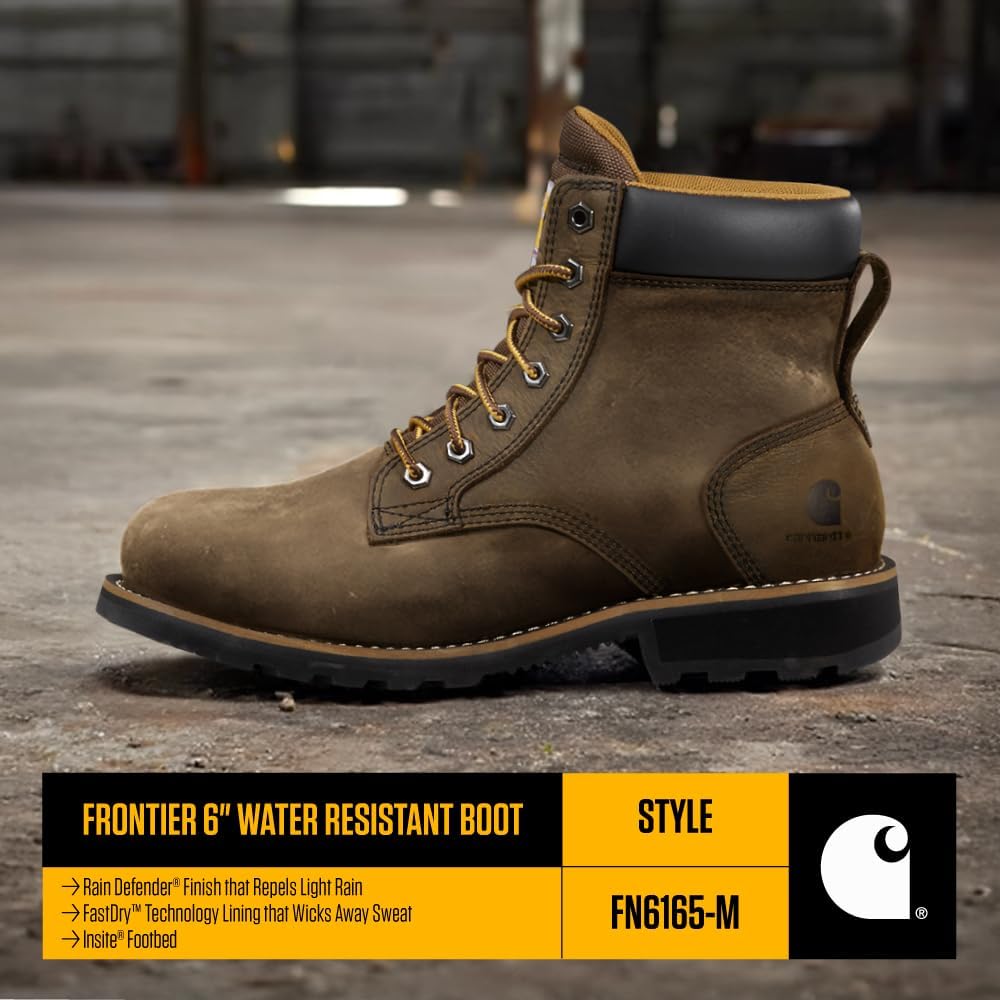 Carhartt Men’s Frontier 6” Water Resistant Boot - Comfortable, Slip-Resistant with Breathable, Sweat-Wicking Liner